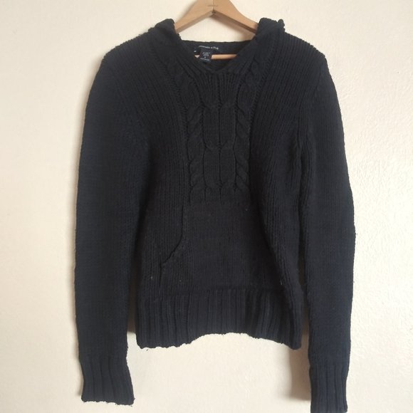 Abercrombie & Fitch Sweaters - Abercrombie & Fitch Dark Blue Cable Knit Sweater Hoodie Women's Large